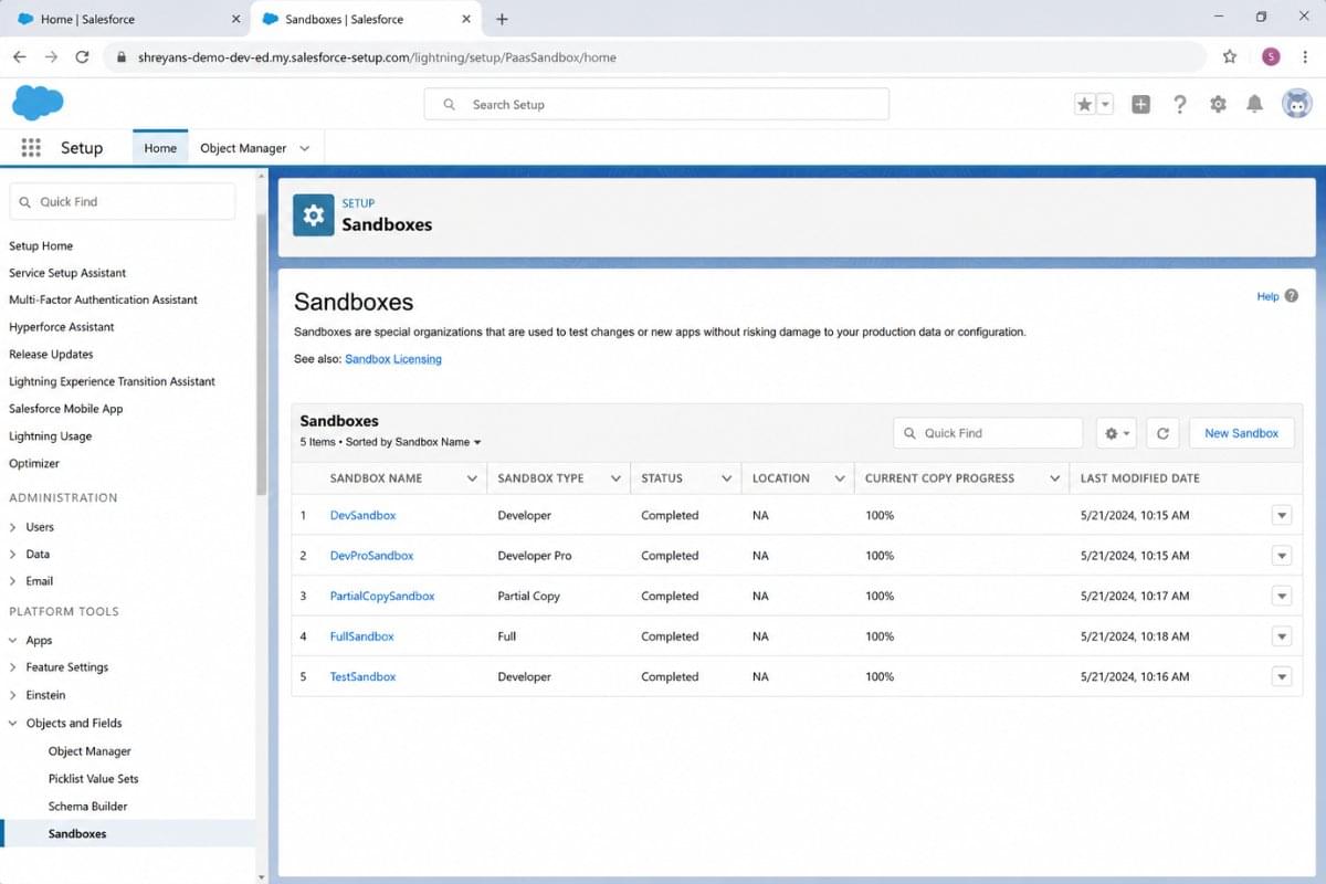 Salesforce Sandbox Types Explained: Developer, Partial & Full